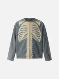 DAXUEN Crew neck denim jacket with skeletal design