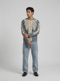 DAXUEN Crew neck denim jacket with skeletal design — model photo