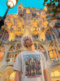 DAXUEN Skeletal graphic crewneck t-shirt with vintage finish — model photo