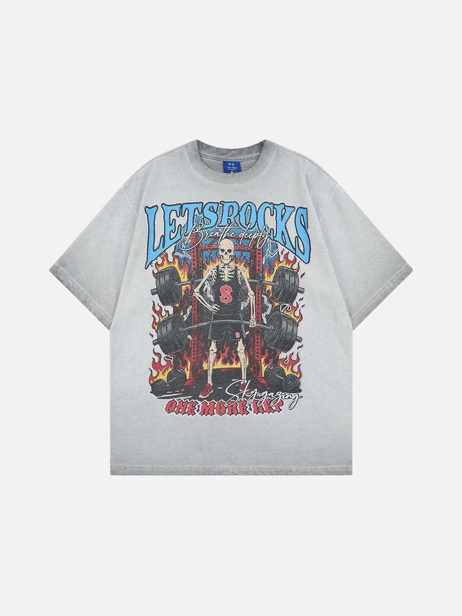 DAXUEN Skeletal graphic crewneck t-shirt with vintage finish
