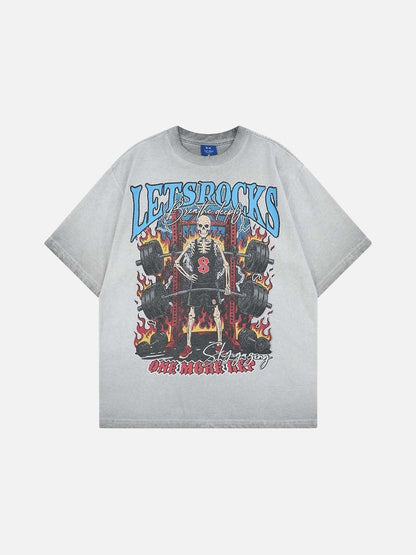 DAXUEN Skeletal graphic crewneck t-shirt with vintage finish