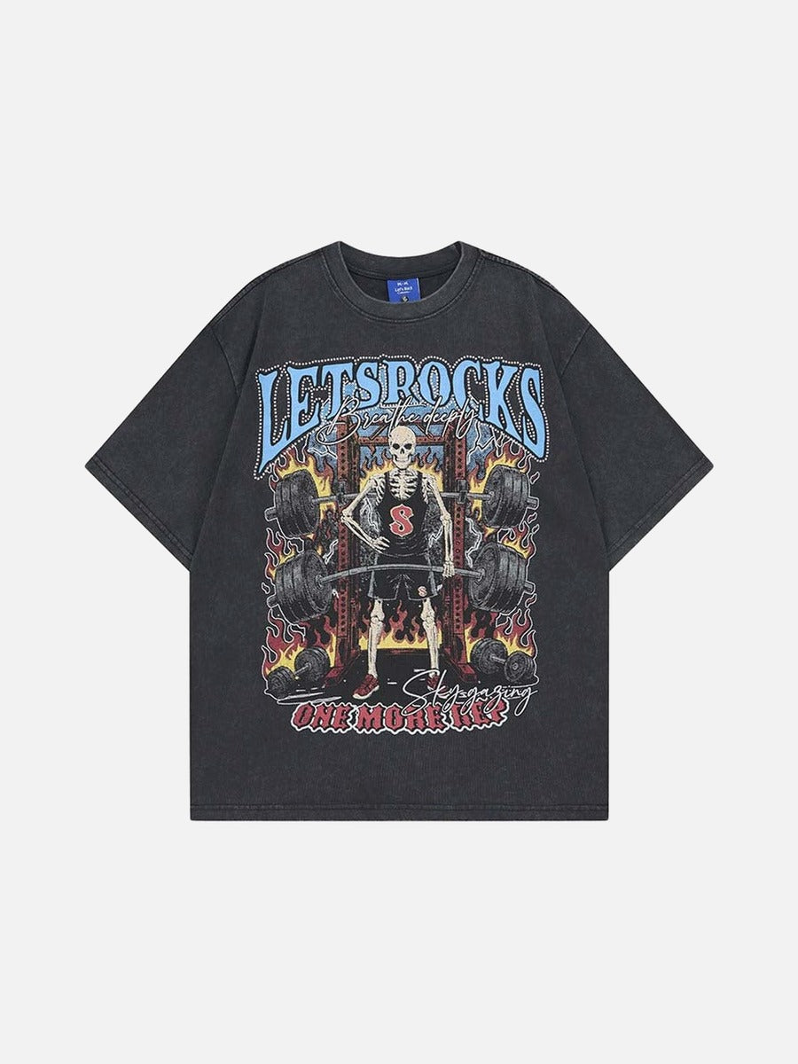 DAXUEN Skeletal graphic crewneck t-shirt with vintage finish