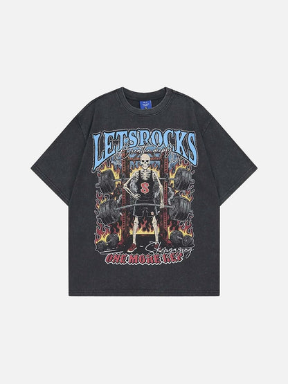 DAXUEN Skeletal graphic crewneck t-shirt with vintage finish