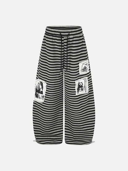 DAXUEN striped wide-leg pants with skull and structure patches