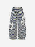 DAXUEN striped wide-leg pants with skull and structure patches