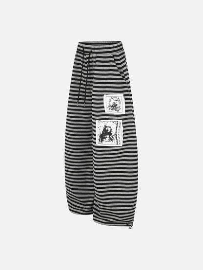 DAXUEN striped wide-leg pants with skull and structure patches