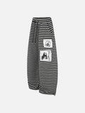 DAXUEN striped wide-leg pants with skull and structure patches