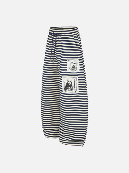 DAXUEN striped wide-leg pants with skull and structure patches