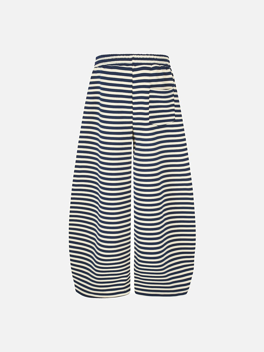 DAXUEN striped wide-leg pants with skull and structure patches