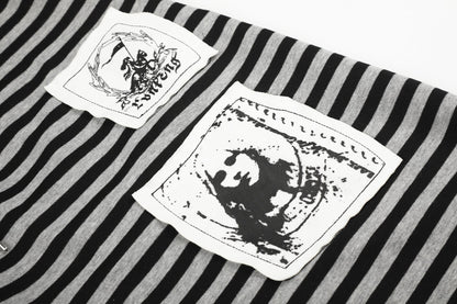 DAXUEN striped wide-leg pants with skull and structure patches