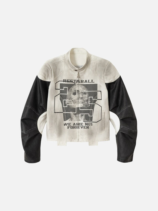 Skull Graphic Cropped Biker Jacket
