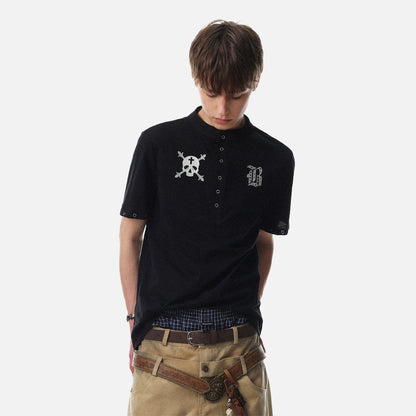 DAXUEN Short-sleeved henley shirt with skull graphic