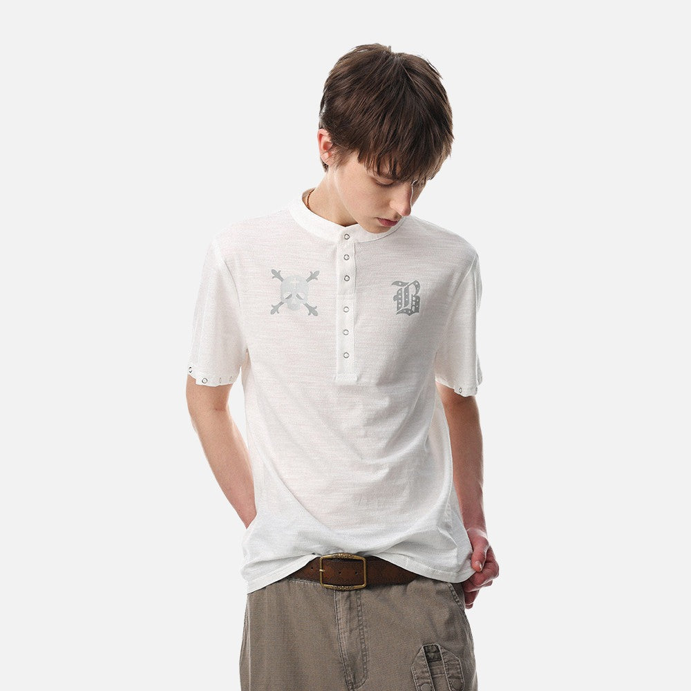 DAXUEN Short-sleeved henley shirt with skull graphic