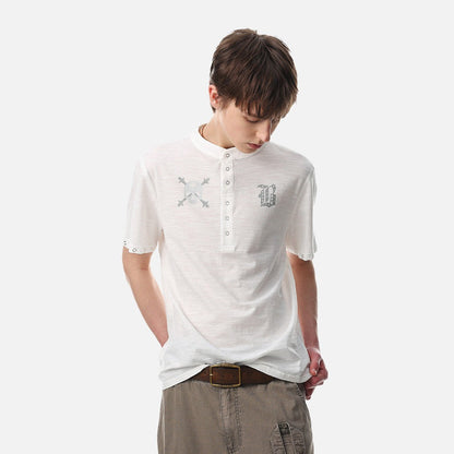 DAXUEN Short-sleeved henley shirt with skull graphic