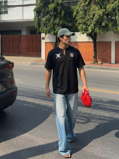 DAXUEN Short-sleeve casual shirt with skull graphic — model photo