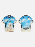 DAXUEN Sky blue short-sleeved graphic t-shirt featuring a dog