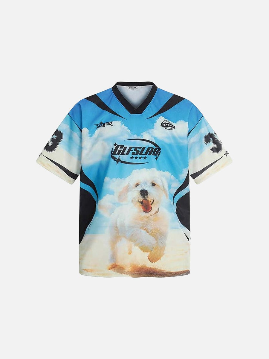 DAXUEN Sky blue short-sleeved graphic t-shirt featuring a dog