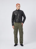 DAXUEN black leather-look jacket with zippered details — model photo