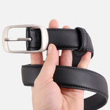 DAXUEN black sleek leather-like women's belt with metal buckle