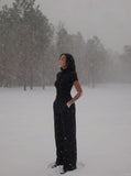 DAXUEN black mock neck buttoned top — model photo