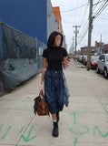 DAXUEN black mock neck buttoned top — model photo
