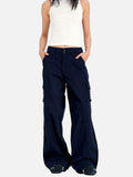 DAXUEN olive green wide-leg cargo pants with flap pockets