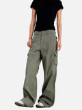 DAXUEN olive green wide-leg cargo pants with flap pockets