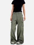 DAXUEN olive green wide-leg cargo pants with flap pockets