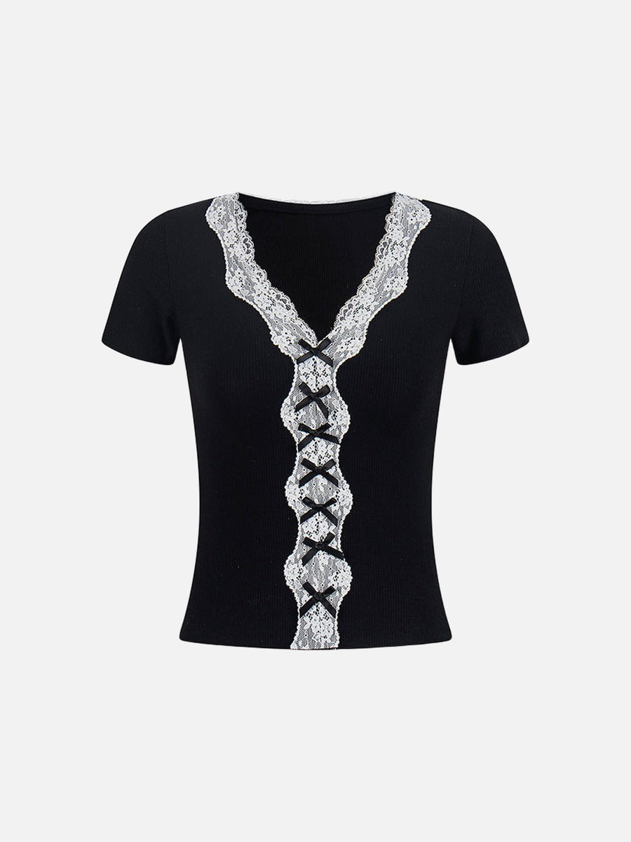Women's slim-fit short-sleeve V-neck top