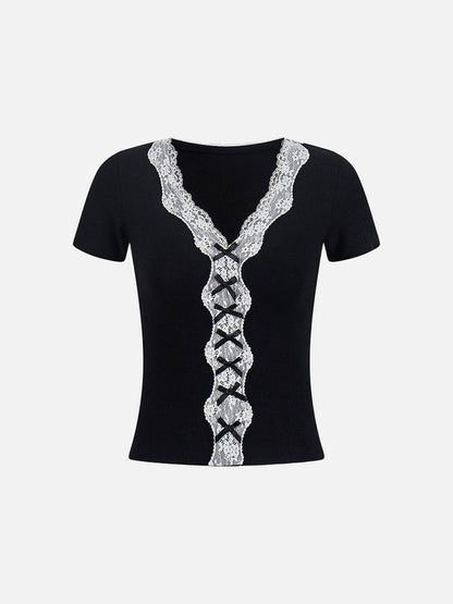 Women's slim-fit short-sleeve V-neck top