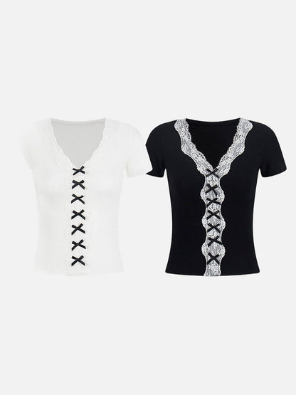 Women's slim-fit short-sleeve V-neck top