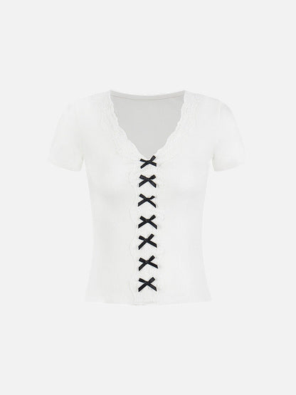 Women's slim-fit short-sleeve V-neck top