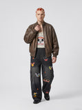 DAXUEN Smiling mouse embroidered denim overalls — model photo