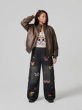 DAXUEN Smiling mouse embroidered denim overalls — model photo