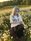 DAXUEN white oversized smoke graphic tee — model photo