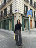 DAXUEN Dark grey wide leg sweatpants with unique graphics — model photo