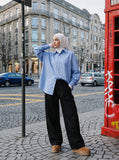 DAXUEN black wide-leg trousers with pleats — model photo