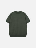 Solid Crew Neck Knit Top in Olive Green