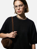DAXUEN solid black crew neck knit t-shirt