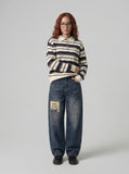 DAXUEN Wide-leg baggy jeans with distressed dark blue denim — model photo