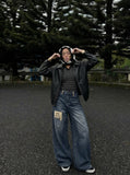 DAXUEN Wide-leg baggy jeans with distressed dark blue denim — model photo
