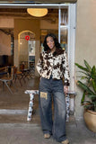 DAXUEN Wide-leg baggy jeans with distressed dark blue denim — model photo