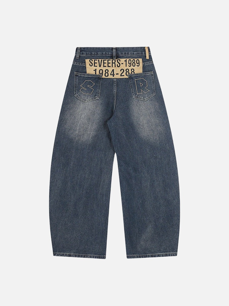 DAXUEN Wide-leg baggy jeans with distressed dark blue denim