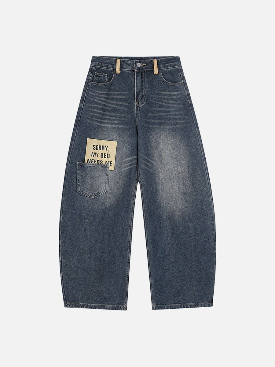 DAXUEN Wide-leg baggy jeans with distressed dark blue denim