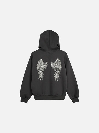 DAXUEN heather grey oversized sequined wing hoodie and sweatpants set