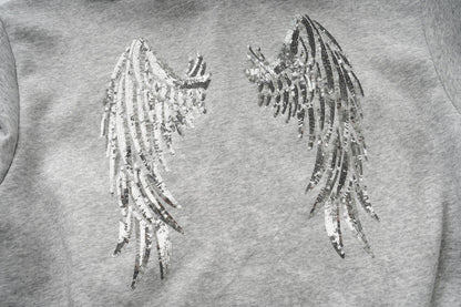 DAXUEN heather grey oversized sequined wing hoodie and sweatpants set