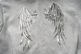 DAXUEN heather grey oversized sequined wing hoodie and sweatpants set