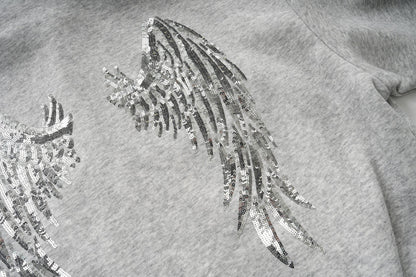 DAXUEN heather grey oversized sequined wing hoodie and sweatpants set