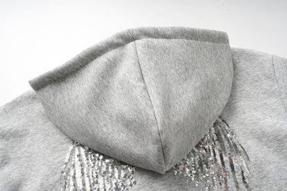 DAXUEN heather grey oversized sequined wing hoodie and sweatpants set