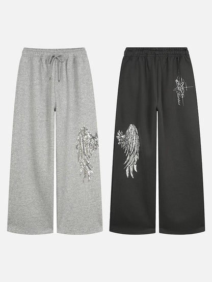 DAXUEN heather grey oversized sequined wing hoodie and sweatpants set
